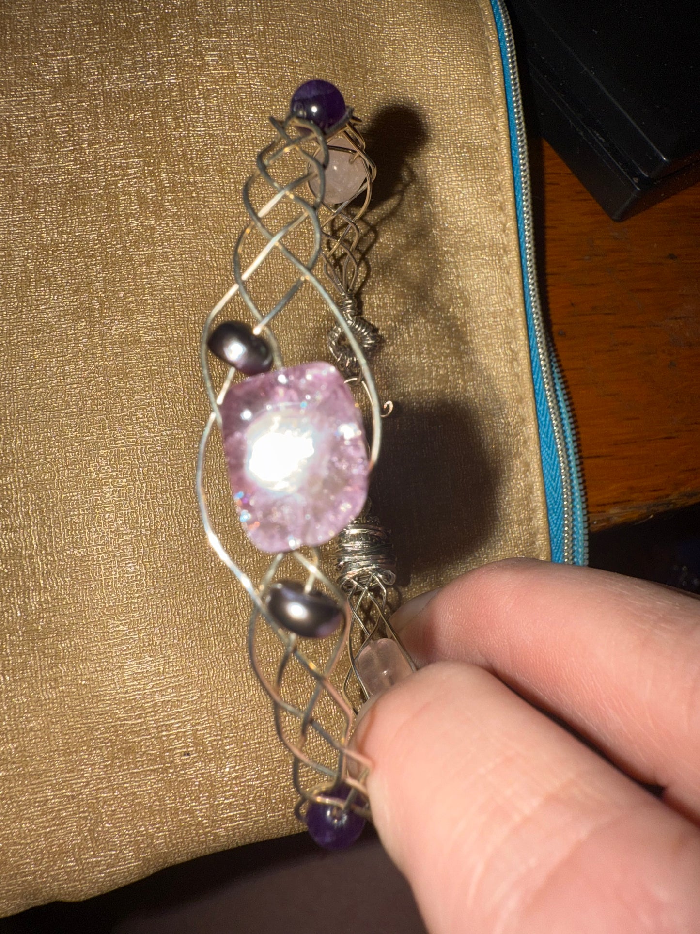 Rose Quartz Sterling braided wire bracelet