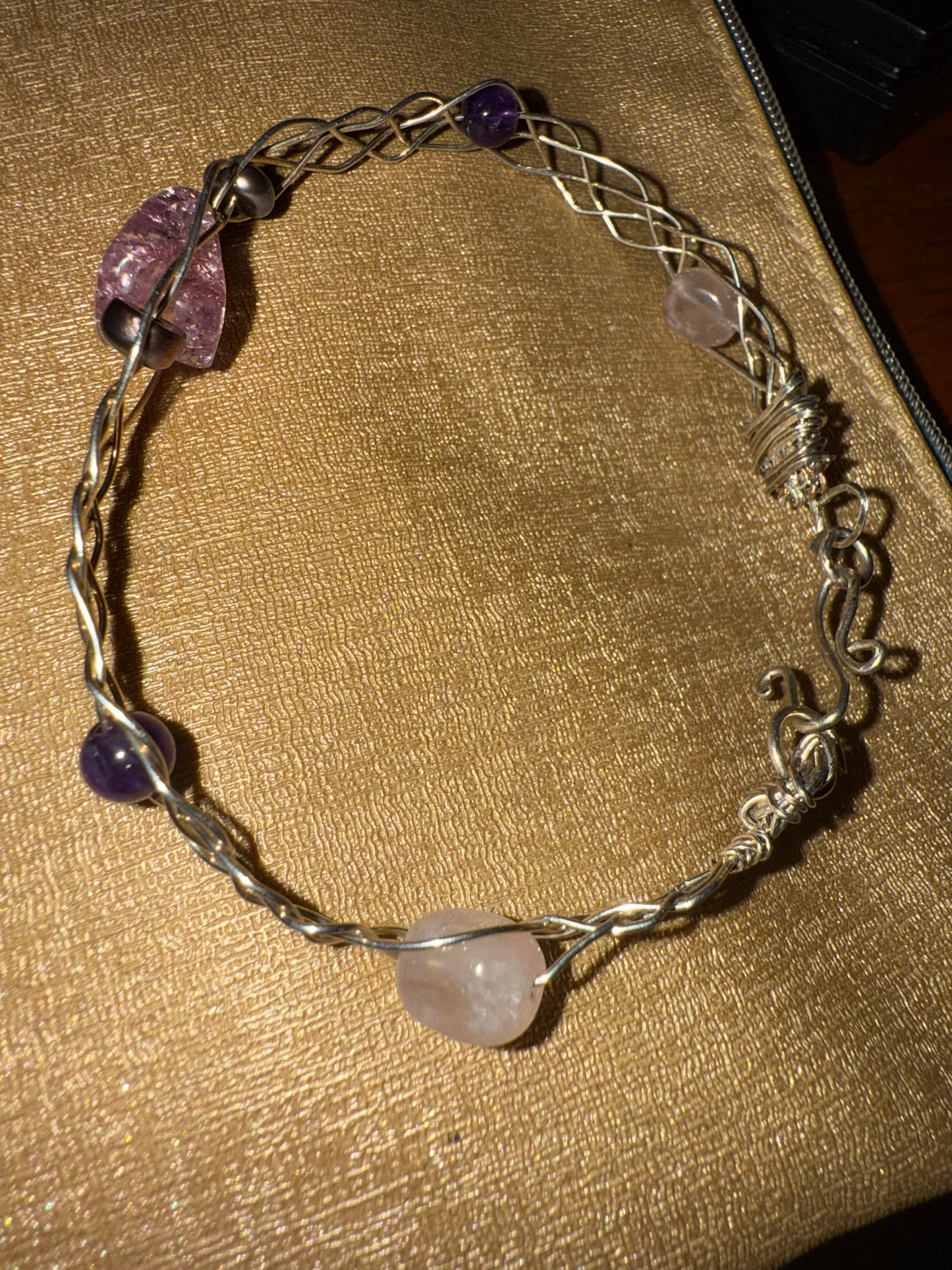 Rose Quartz Sterling braided wire bracelet