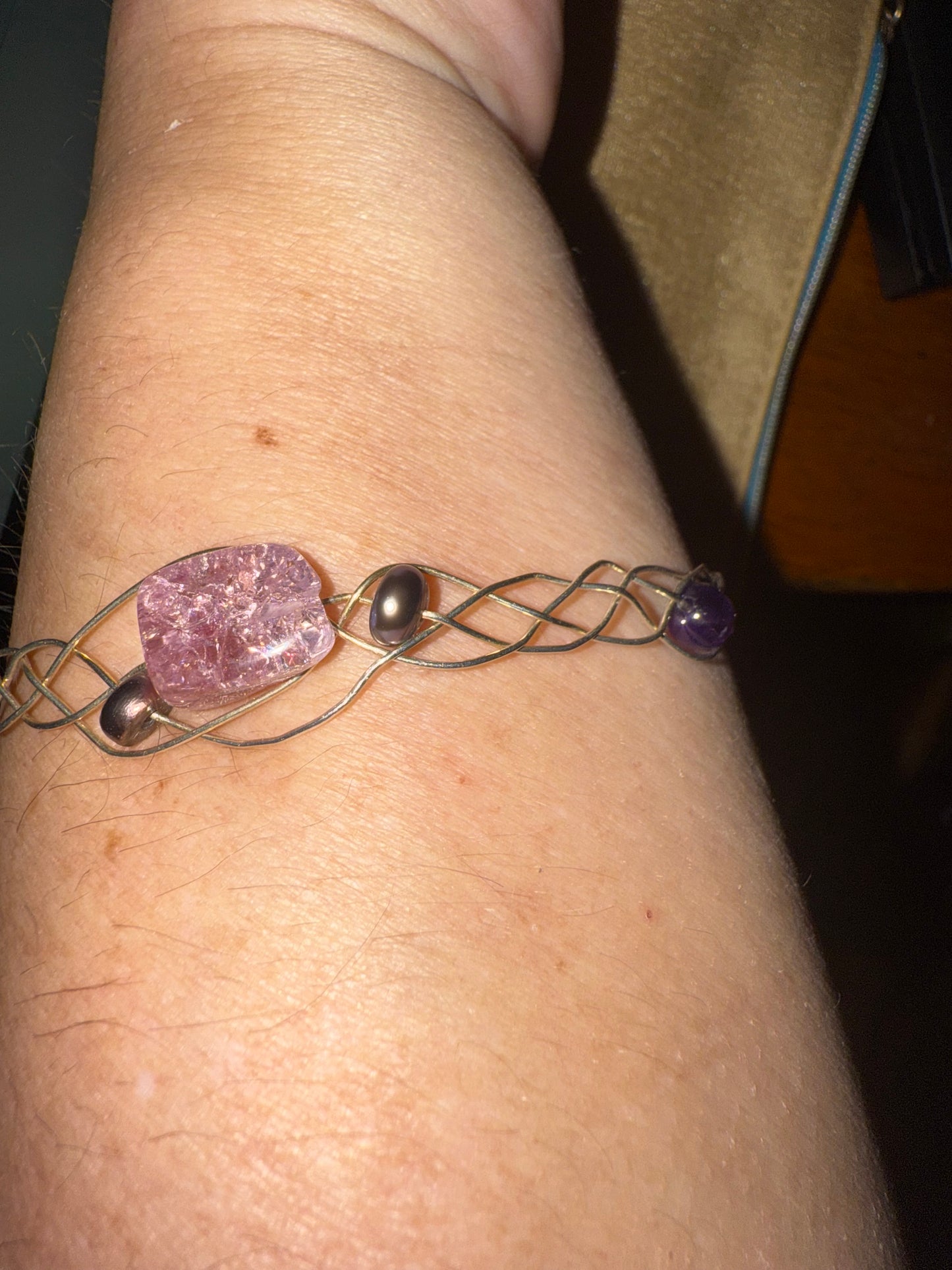 Rose Quartz Sterling braided wire bracelet