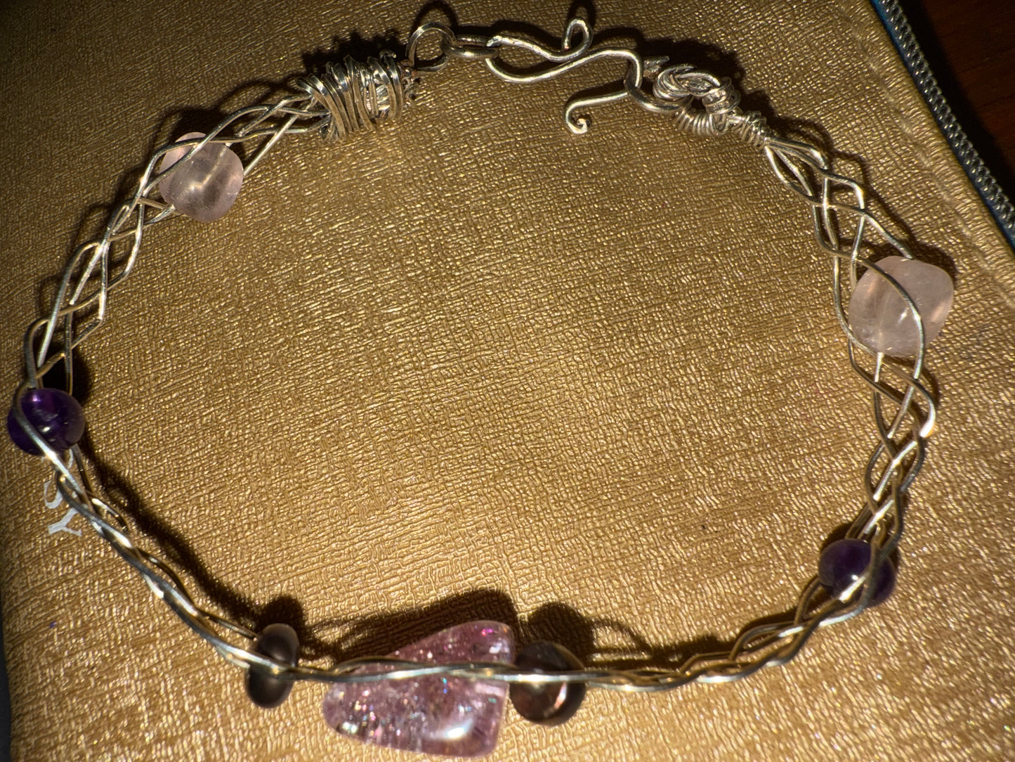 Rose Quartz Sterling braided wire bracelet