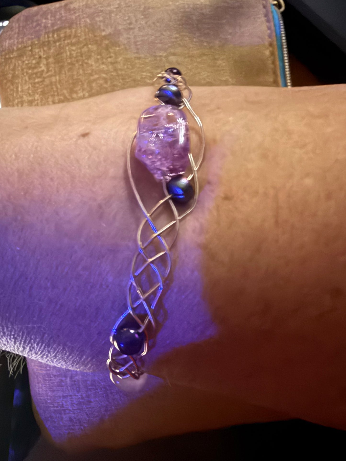 Rose Quartz Sterling braided wire bracelet