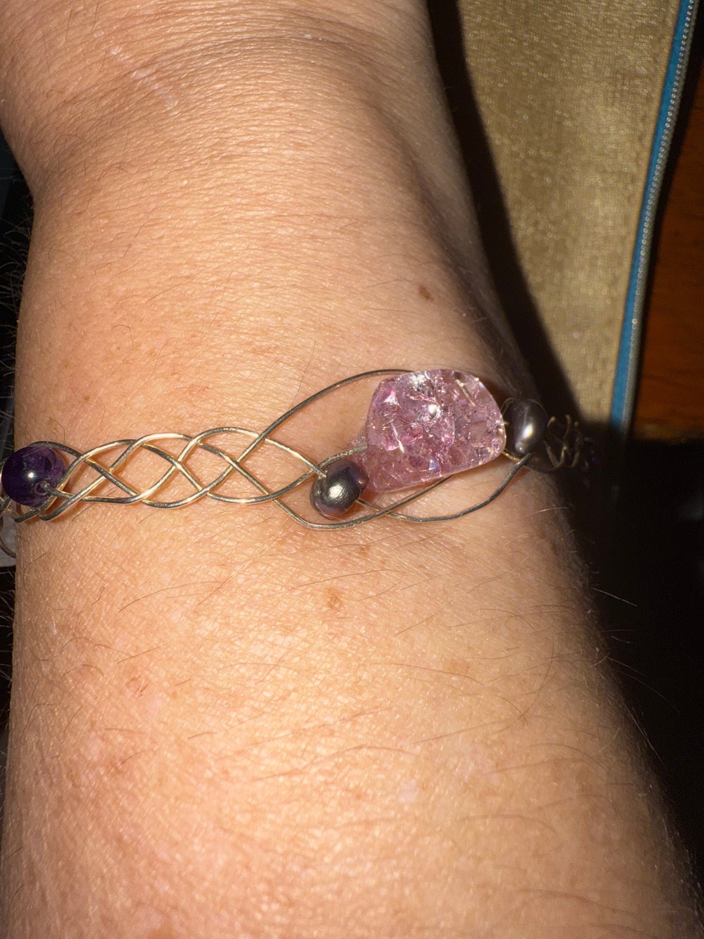 Rose Quartz Sterling braided wire bracelet