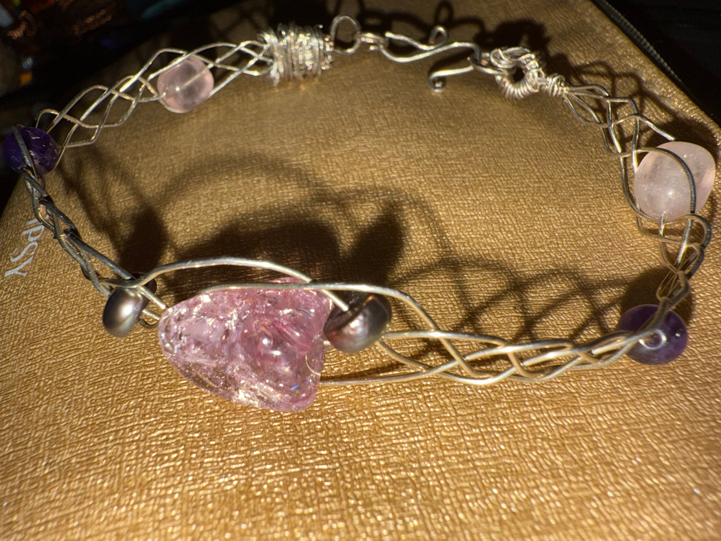 Rose Quartz Sterling braided wire bracelet