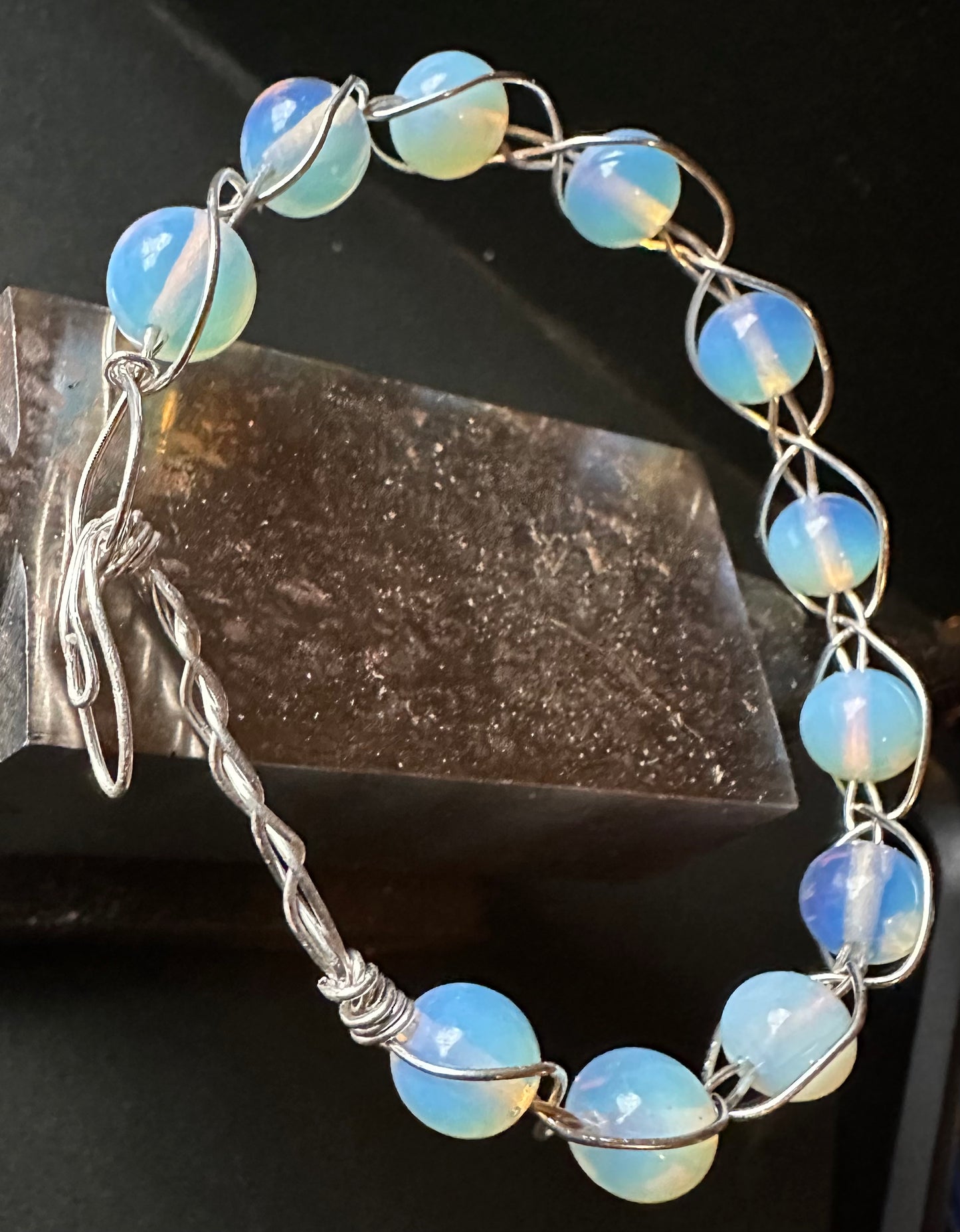 Moonstone and silver braided bracelet