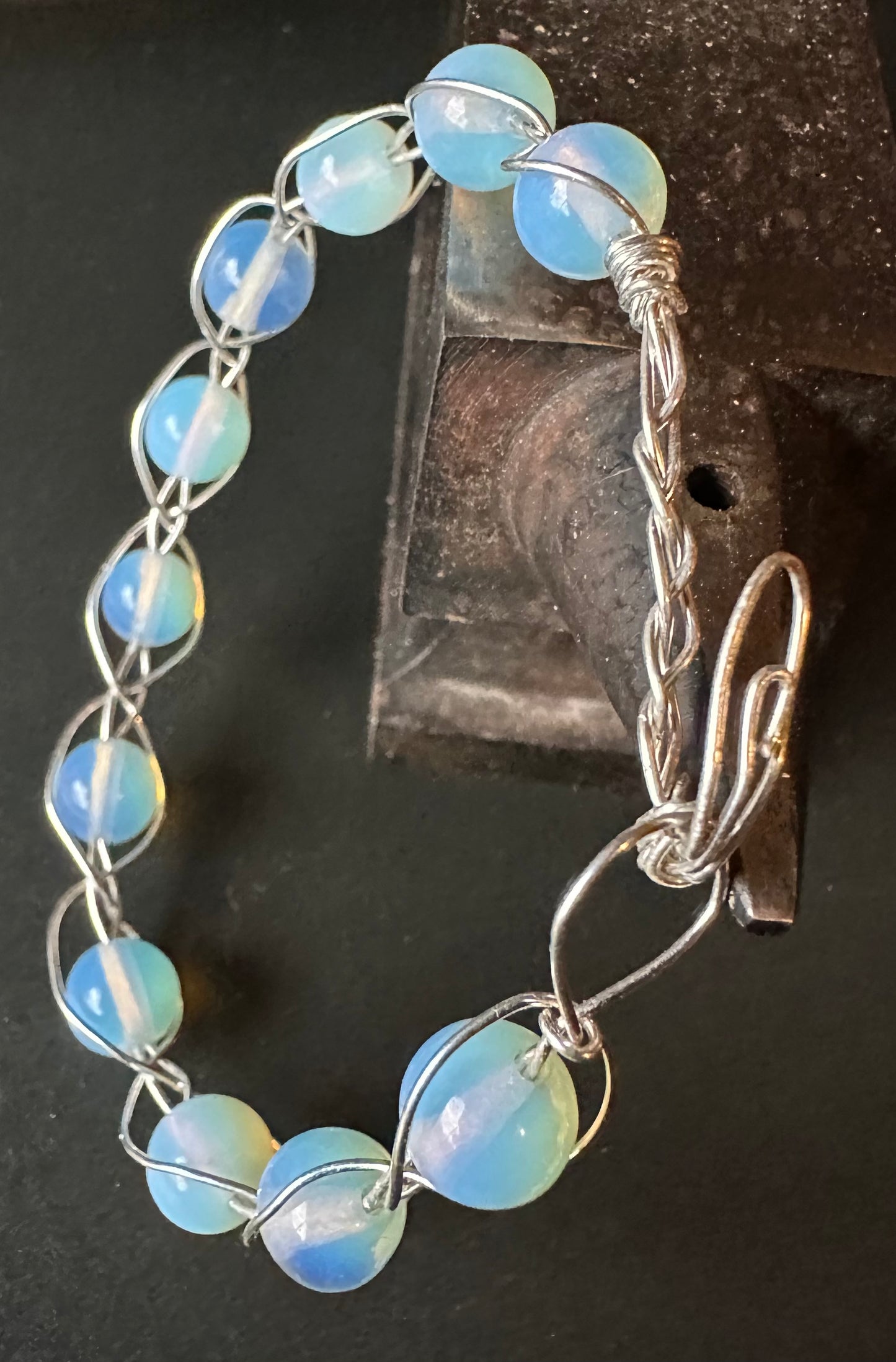 Moonstone and silver braided bracelet